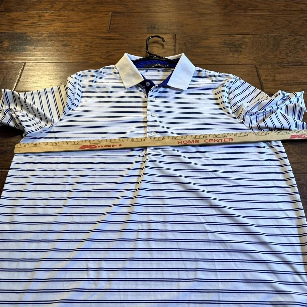 RLX Ralph Lauren Polo Shirt Mens XL blue Striped Golf Performance Logo???